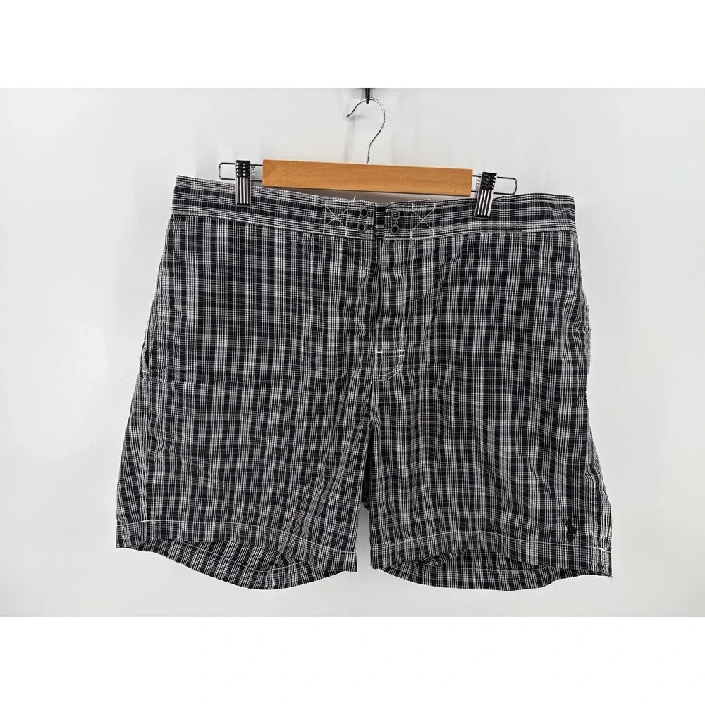 Polo Ralph Lauren, Swimsuit Trunks Black/White Plaid (NO Tie for Waist), Large